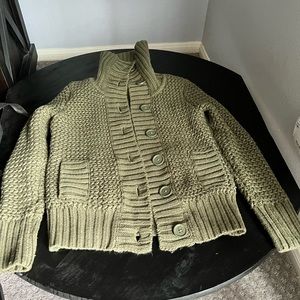 CASLON Green Knit Pocketed Button Long Sleeve Shawl Collar Cardigan Sweater S